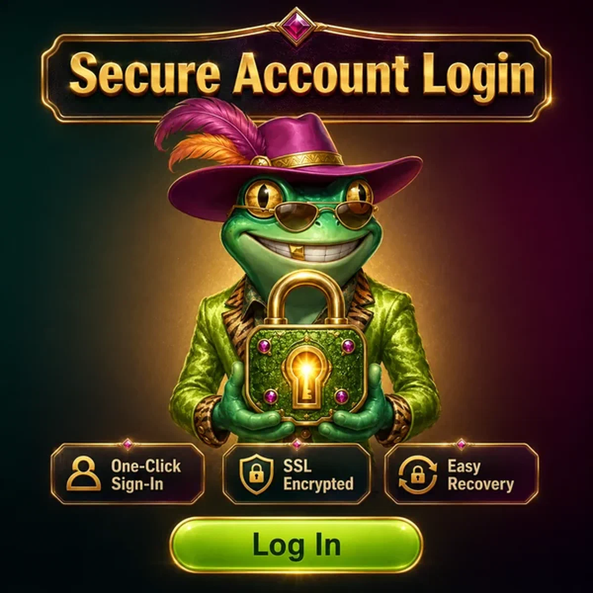 Frogyspin Secure Account Login — the reassuring cradles the padlock in both hands at chest height